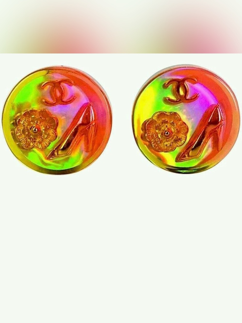CHANEL Iridescent Icon Button Earrings